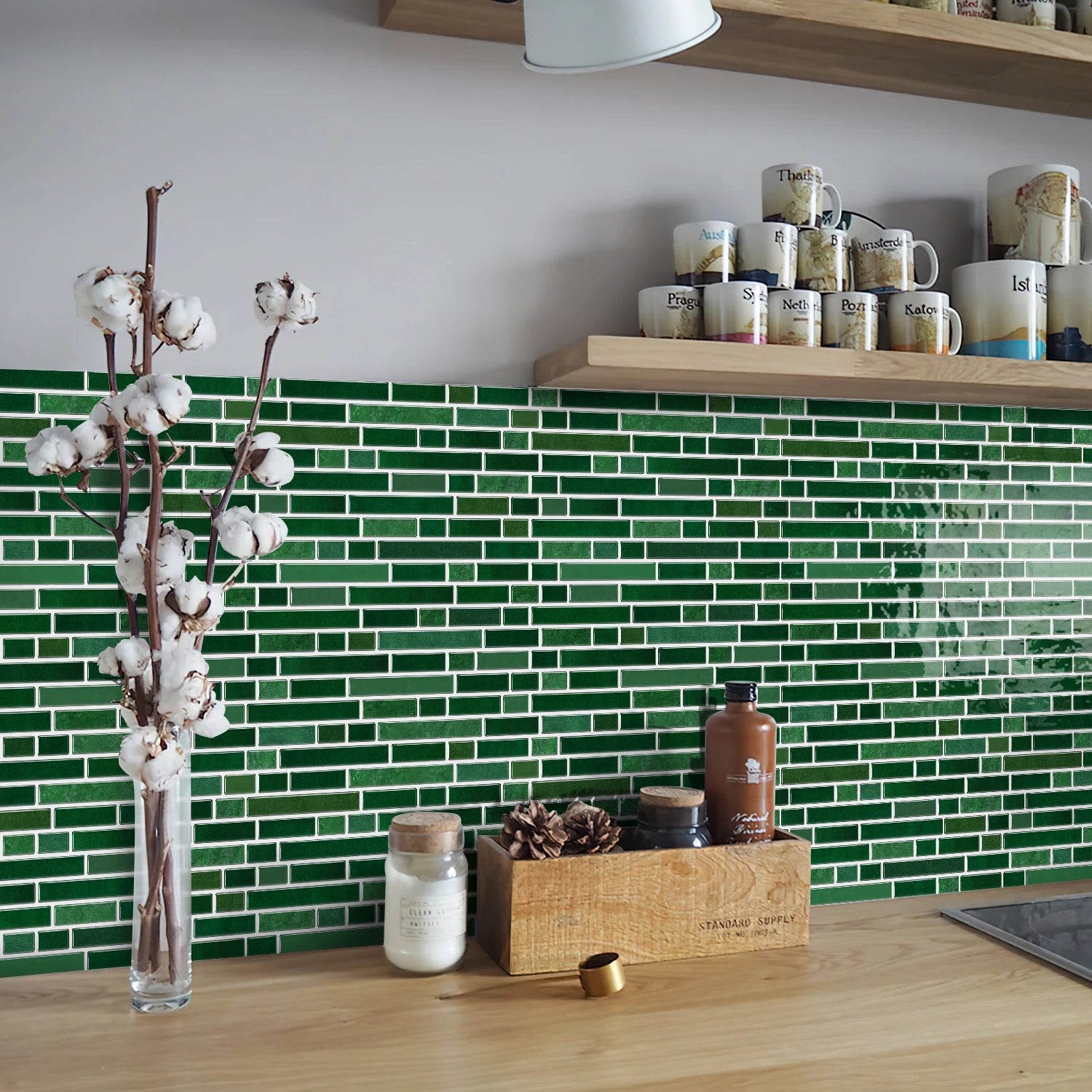 Green and white Marble Mosaic Backsplash Peel and Stick