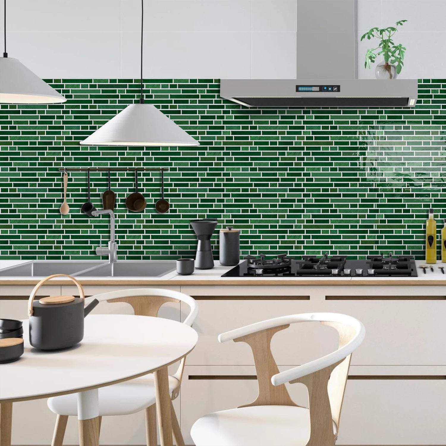 Green and white Marble Mosaic Backsplash Peel and Stick