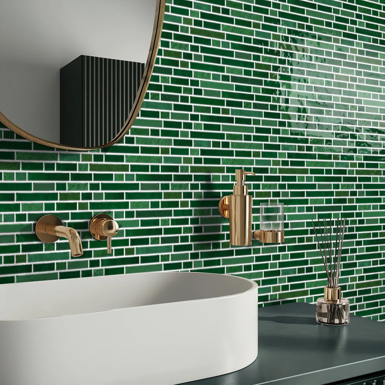 Green and white Marble Mosaic Backsplash Peel and Stick
