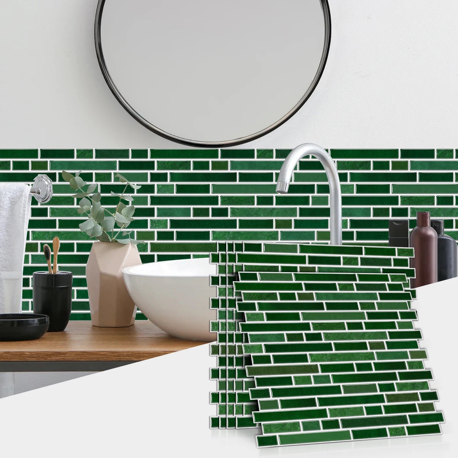 Green and white Marble Mosaic Backsplash Peel and Stick
