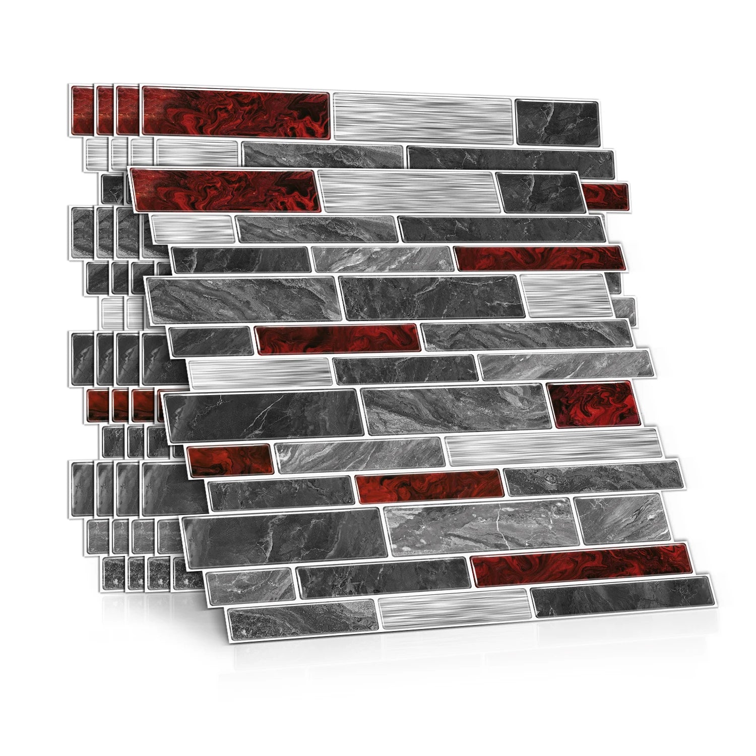 Red Marble Mosaic Backsplash Peel and Stick